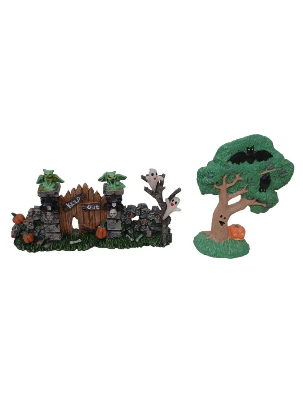 Halloween Village Figurines Spooky Haunted Fence Ghosts Tree Bats Decor #E-M3